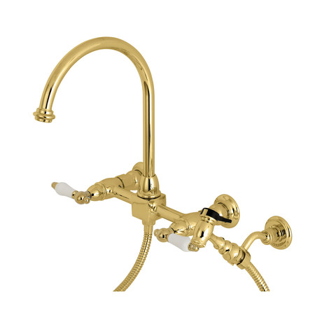 RESTORATION KS1292PLBS 8" Centerset Wall Mount Kitchen Faucet with Brass Sprayer KS1292PLBS